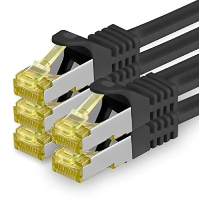 Immagine di 1aTTack.de Cavo di rete Ethernet Lan Cat.7 SFTP spina RJ45 Cat6a doppia schermatura 10000 Mbit/s compatibile con Cat5 Cat6 Cat8 per switch Router Modem Patchpanel Nero / 5 pz 1m