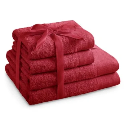 Immagine di AmeliaHome Set di asciugamani rosso 2 50 x 100 cm e teli doccia 70 140 100% cotone qualità assorbente scuro Amari