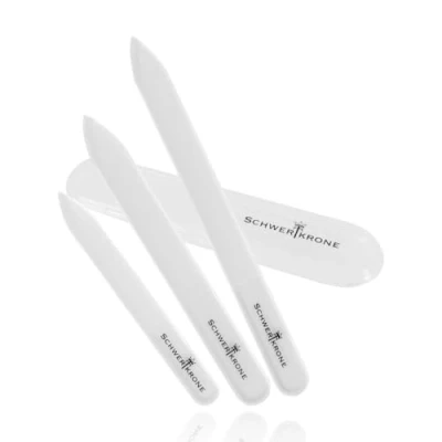 Immagine di SCHWERTKRONE® Set di 3 lime per unghie in vetro [delicato e durevole] Lima alta qualità naturali con custodia