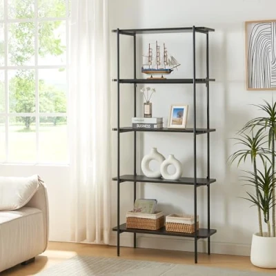 Immagine di [en.casa] Scaffale da Terra Libreria a 5 Ripiani Mobile Espositore per Casa Ufficio Negozio Divisorio Open Space 180 x 80 34 cm Nero