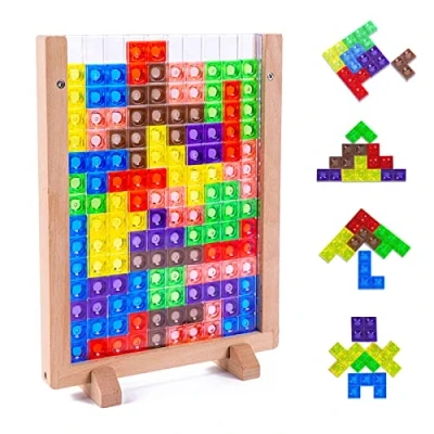 Immagine di Puzzle di Acrilico Tetris, Giochi Montessori 3 4 5 6 Anni, Cervello Giocattolo Colorato Blocchi Geometrici Tetris Intelligenza Jigsaw Blocks Regali Educativi per Bambini