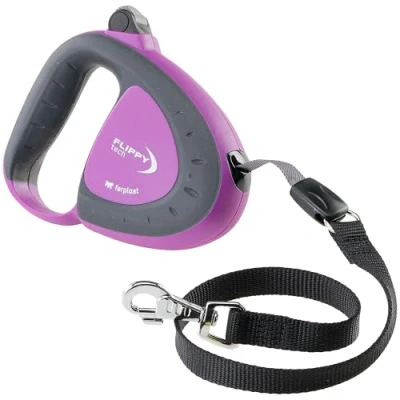 Immagine di Ferplast Guinzaglio per Cani Allungabile FLIPPY TECH, Taglia Media fino a 25 Kg. Fettuccia max 3 m. Unico Pulsante Blocco e Rilascio, Viola