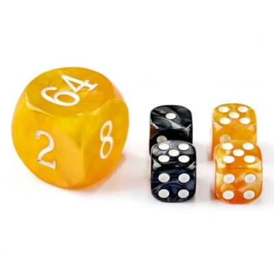 Immagine di Set di 5 dadi da backgammon 30 mm, cubi grandi per raddoppiare 4 16 mm (ambra marmorizzata)