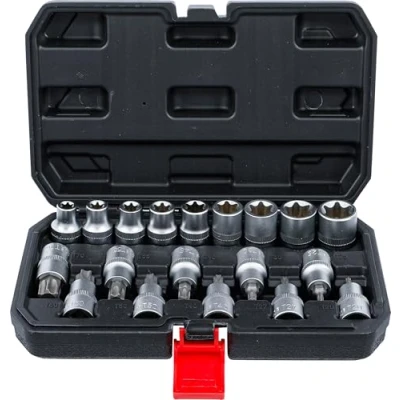 Immagine di Kraftmann, 95100 Set di chiavi a bussola, inserti con profilo T e E, 12,5 (1/2), 19 pezzi