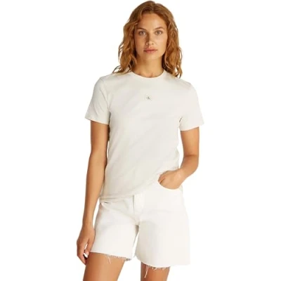 Immagine di Calvin Klein Donna T Shirt Maniche Corte Woven Label Regular Tee in Cotone, Bianco (Chalk), 3XL