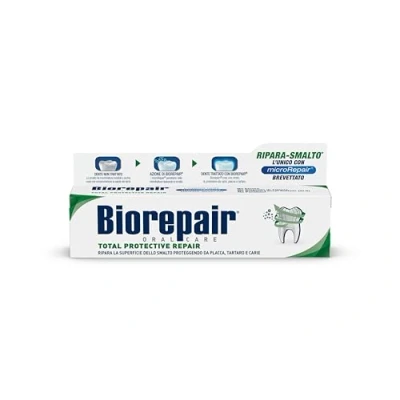 Immagine di Biorepair, Dentifricio Total Protective Repair, 4 Confezioni da 60 ml, Ripara lo Smalto, Protegge Placca, Tartaro e Carie, Mantiene l&#039;Alito Fresco, Senza Fluoro