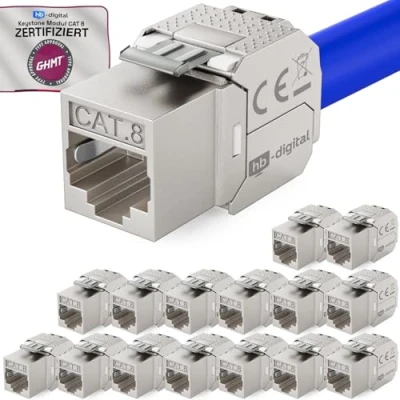 Immagine di hb digital 16x CAT 8.1 Keystone Modulo Connettore 2000 MHz 40 Gbit STP Jack RJ 45 per Patch Panel Ethernet LAN Posa del cavo