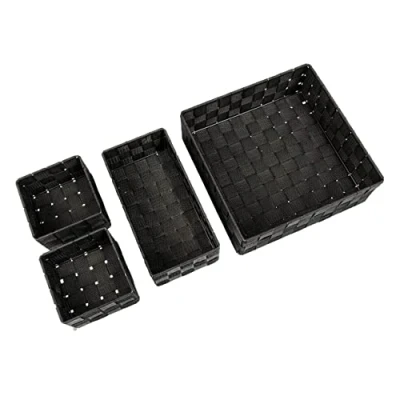 Immagine di WENKO Cesta da Bagno Adria Nero, Set 4 cestelli graziosi per la conservazione e organizzazione, Misure S, M ed L Cucina, Altri Ambienti, portaoggetti di Polipropilene Resistente