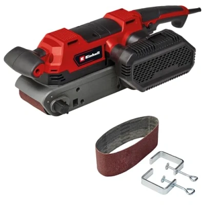 Immagine di Einhell Levigatrice a nastro TE BS 850 E (850 W, 400 m/min, velocità del abrasivo, regolazione fine nastro, aspirazione della polvere, anche per uso fisso, accessori inclusi)