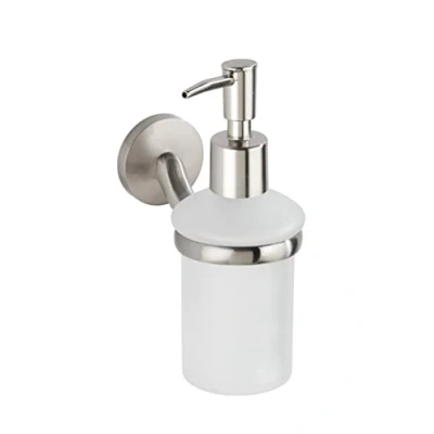 Immagine di Wenko Dispenser Sapone Cuba Opaco dosatore di Estraibile e riempibile in Vetro Satinato, Supporto qualità massiccia Zinco pressofuso Resistente Contro la ruggine, 7 x 17 11,5 cm