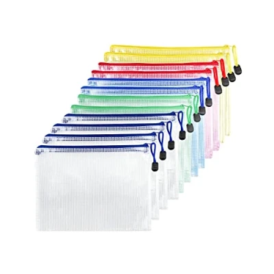 Immagine di Fousenuk 12 Pcs A5 Sacchetto di Zip Impermeabile, Borse File Mesh, Trasparenti Cartelline Portadocumenti, Buste Plastica per Documenti