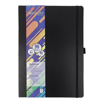 Immagine di Westcott Taccuino DIN A4 quadrato 192 pagine in elegante copertina rigida carta FSC mix sostenibile da 80 g/m² con tasca interna, segnalibro E portapenne 744829 00