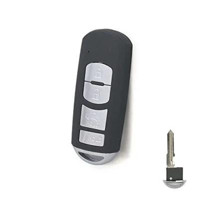 Immagine di BROVACS Guscio di ricambio per chiave + inserto emergenza vuoto non tagliato compatibile con Mazda 4 pulsanti Smart Keyless Entry Key Case Fob PG539F