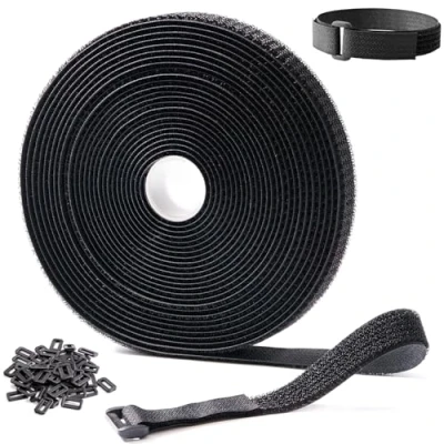 Immagine di Trilancer Fascette Fermacavi Riutilizzabili 10m x 2cm con 50 Fibbie, Nero Cinghie e Nastro Adesivo a Strappo per Organizzare Cavi, Zaino, Tubi Flessibili,