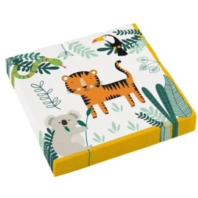 Immagine di amscan 9909348 Tovaglioli Get Wild, 16 Pezzi, 33 x cm, Safari, Compleanno, Festa, Multicolore, Medio,