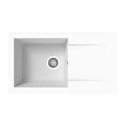 Immagine di Respekta Lavello da cucina Denver in mineralite color bianco / incasso con 1 vasca, dimensioni 78 x 44 cm adatto per mobili sottolavello 45 di larghezza