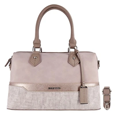 Immagine di David Jones Borsa a Mano Bowling Bauletto Donna Tracolla Spalla Elegante Satchel PU Pelle Strisce Multicolore Borsetta Patchwork Bugatti Tote Shopper Moda Quotidiana Nude Rosa