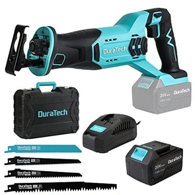Immagine di DURATECH Sega a Gattuccio Batteria, 20V, Universale con LED, Include 4 Lame, Batteria 4,0Ah, Caricatore Rapido, Velocità Variabile per Tagliare Legno e Metallo