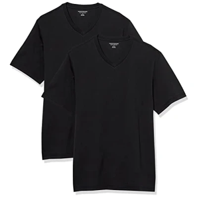 Immagine di Amazon Essentials Maglietta a maniche corte con scollo V dalla vestibilità standard (disponibile nelle taglie Big &amp; Tall) Uomo, Pacco da 2, Nero, 4XL Plus Tall
