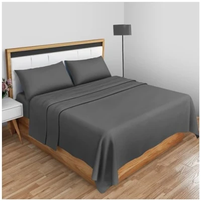 Immagine di lenzuolo in misto cotone per letto king size, resistente allo sbiadimento, non stirato, policotone, colore: carbone