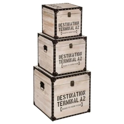 Immagine di ATMOSPHERA CREATEUR D&#039;INTERIEUR Set di 3 bauli quadrati Rétro Factory L24 30 36cm