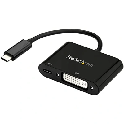 Immagine di StarTech.com Adattatore Video da USB C a DVI Power Delivery, Convertitore Type D Single Link 1080p, PD 60W Pass Through, Compatibile Thunderbolt 3, Nero (CDP2DVIUCP)