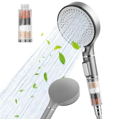 Immagine di soffione doccia ad alta pressione, con filtro per acqua dura, 5 modalità, universale, potente flusso di perline, dura a bassa pressione