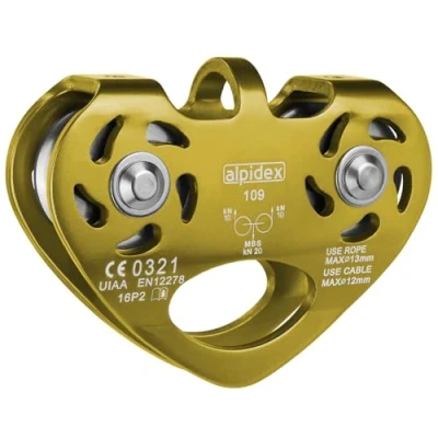Immagine di ALPIDEX Carrucola Tandem Pulley Adatta a Corde di Tessuto con Un Fino 13 mm e Acciaio Diametro 12 mm, Colore:Oro