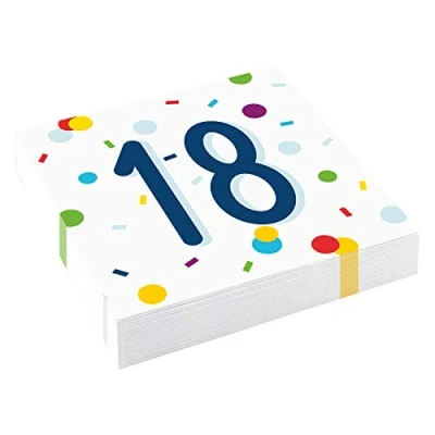 Immagine di amscan 9906760 Confetti 18 Compleanno 20 Tovaglioli Pranzo 33cm, Carta, Bianco, 33 cm