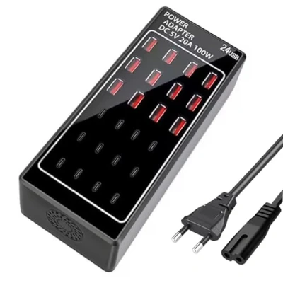 Immagine di caricatore USB Multipla, alimentatore C, 24 Porte 【100W/20A 】 ricarica rapida per più dispositivi, da parete Power Hubompatibile Con iPhone/Samsung S24/Google/Tablet