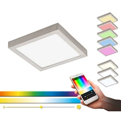 Immagine di EGLO plafoniera connect Led Fueva c, Smart Home, metallo colato, plastica, nichel opaco, lunghezza 30 x cm, dimmerabile, tonalità di bianco e colori regolabili