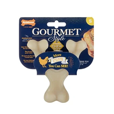 Immagine di Nylabone Forza massima robusta, estrema gourmet, braccio oscillante per cani, giocattolo da masticare, con sapore di pollo aggiuntivo in tutto l&#039;osso, piccolo, cani 0 a 11 kg