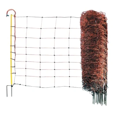Immagine di VOSS.farming Rete per recinzioni da pascolo, elettrificabile, Altezza 90 cm e 50 m di Lunghezza, a Punta Doppia,14 Pali Gialli,Colore Arancione