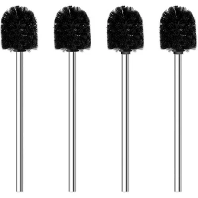 Immagine di Scopino per WC, 4 pezzi con manico in acciaio inox, scopini WC ergonomici, eleganti, durevoli (Nero)