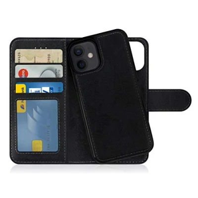 Immagine di MyGadget Cover per iPhone 12 Mini Custodia Libretto Magnetica Portafoglio Flip Wallet Case Porta Carte Similpelle PU Removibile Grigio Nero