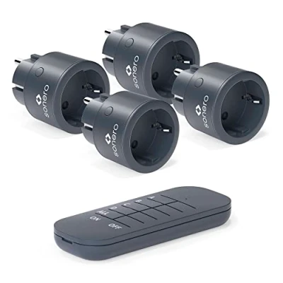 Immagine di sonero® set di prese radio 2300 watt 1x telecomando, 4x per uso interno, portata 30 m, antracite