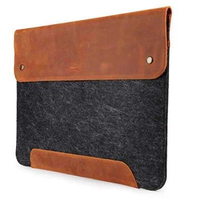 Immagine di MegaGear Custodia in vera pelle e pile per MacBook Pro Air, 16 15 pollici 15.5 (M2, M2 Pro, Max, M1) 2020 2021, 2022 and 2023 Models, Marrone Chiaro