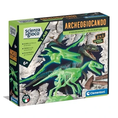 Immagine di Clementoni Scienza Lab Archeogiocando Pteranodonte E Velociraptor Dinosauri, Kit Fossili da Scavare Assemblare, Gioco Scientifico 7 Anni, in Italiano, Made Italy, Multicolore, Medio, 19375