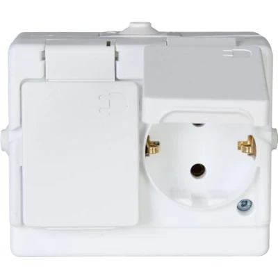 Immagine di Kopp 130202002 Presa schuko, per montaggio a parete in ambiente umido, 2 ingressi, con coperchio ribaltabile, IP44, standard