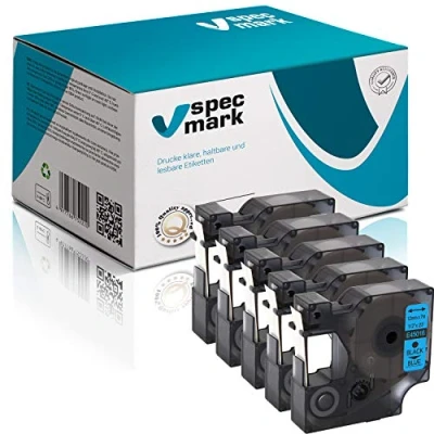 Immagine di Specmark compatibile con DYMO D1 12 mm 1/2/3/4/5/10/20 St. tutti i colori per stampanti LM Label Manager LP Point LW Writer DUO 5 Stücke Nastro stampa blu/nero.