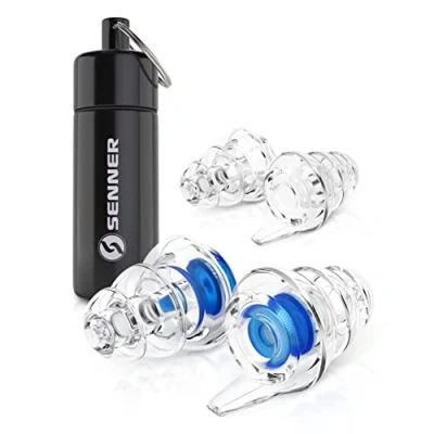 Immagine di Senner MusicPro tappi per orecchie antirumore a protezione dell’udito con contenitore in alluminio. Ideali musica, concerti, discoteca e festival, verde/trasparente