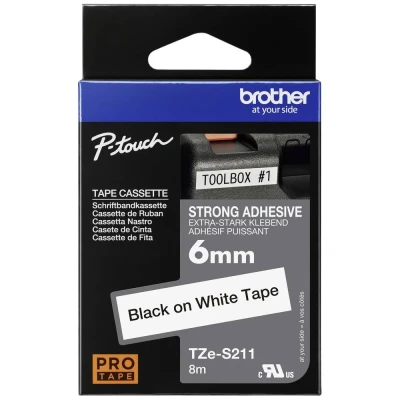 Immagine di Brother TZe S211 Nastro con adesivo extra resistente Colore Nastro: Bianco carattere: Nero 6 mm 8 m