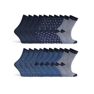 Immagine di Basic Treasure 10 paia di calzini da donna con strisce e pois in cotone, colorati donna, a righe bassi, comodi indossare tutti i giorni, blu Mix, 35 38