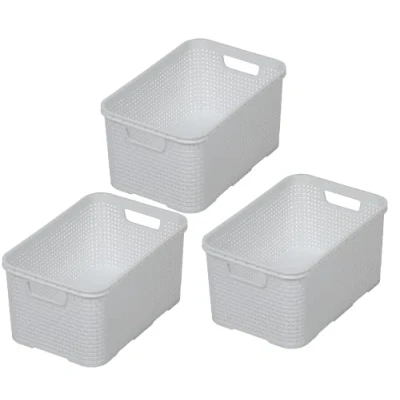 Immagine di BranQ Set di 4 cestini per la casa, stile rattan, misura M, da 10 litri, senza bisfenolo A (BPA), in polipropilene (PP), colore bianco, 28,8 x 19,7 16,2 cm, 3 pezzi