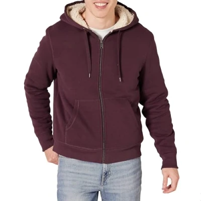 Immagine di Amazon Essentials Felpa con Cappuccio e Cerniera Integrale in Pile Foderata Sherpa Uomo, Bordeaux, S