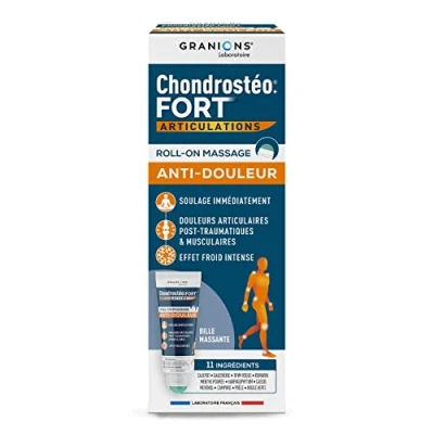 Immagine di Granions Chondrostéo Roll On Fort, 11 Principi Attivi, Effetto Freddo, Sollievo Immediato dei Dolori Articolari, Muscolari e Post Traumatici