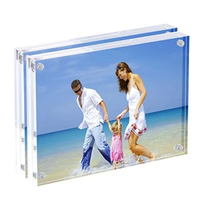 Immagine di AMEITECH Acrilico Cornice Portafoto, 9 x 13 cm Trasparente Doppio Magnetico, Desktop Frameless Cartolina Display Confezione da 2