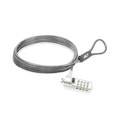 Immagine di ACT cavo di sicurezza per laptop da 2 m, protezione con password a combinazione 4 cifre, blocco notebook slot cuneo, testa girevole, Dell, antifurto