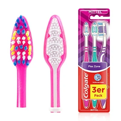 Immagine di Colgate Spazzolino Flex Zone medio, confezione da 3 manuale per una pulizia delicata dei denti