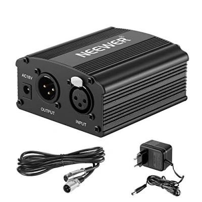 Immagine di NEEWER Alimentazione Fantasma a 1 Canale 48V con Adattatore e un Cavo XLR Audio 3 Pin per Tutti i Microfoni Condensatore le Apparecchiature di Registrazione